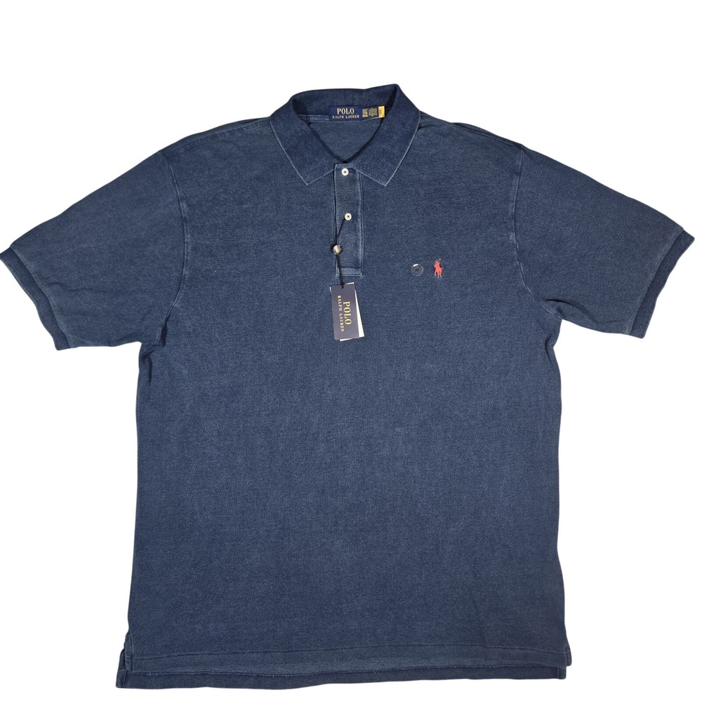Polo Ralph Lauren Mens 2XLT Indigo Mesh polo Shirt 2XL Big Tall Blue Red Pony - Picture 1 of 7
